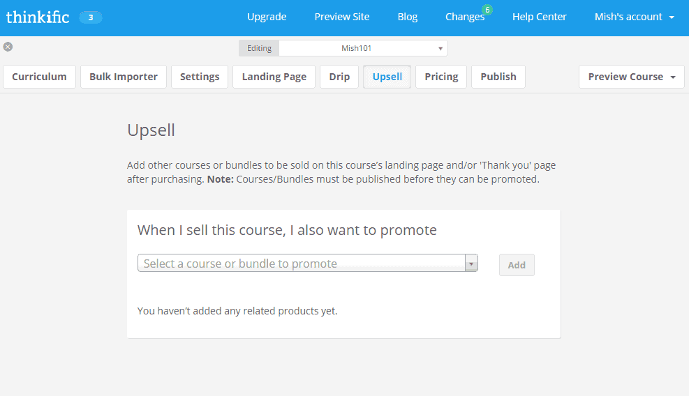 <p>To add a course or product upsell, click Upsell.</p>