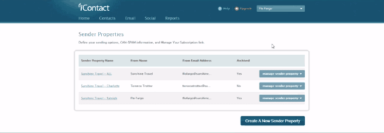 <p>Click the drop down on your account name and click Sender Properties > Click manage sender property > Click edit or Create A New Sender Property > Enter your Sender Property Options and all other required information > Click Save.</p>