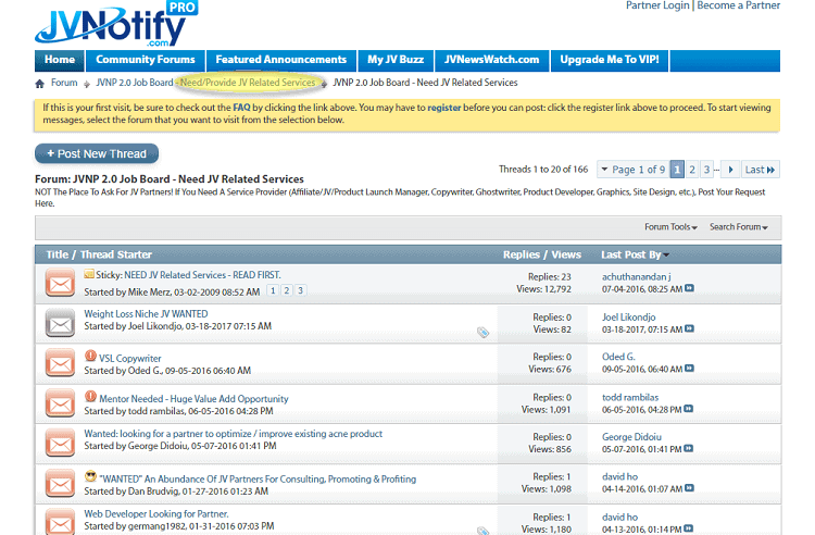 <p>You can also look through the current threads on the Provide JV Related Services sub- forum.</p>